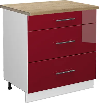 Produktbild von Küchenunterschrank Vicco Fame-Line Bordeaux Hochglanz 80 cm mit 3 Schubladen, AP Eiche, Model 46540
