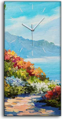 Produktbild von Dekor Leinwand Uhr Wandbilder Quarz 30x60 Blume Baum Wasser Berg Landschafts - weiße Hände