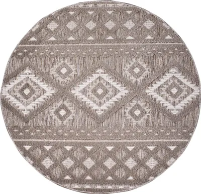 Produktbild von Teppich Outdoor Wetterfest - Rund 160 cm - für Balkon, Terrasse, Flur, Küche - Ethno-Look in Braun