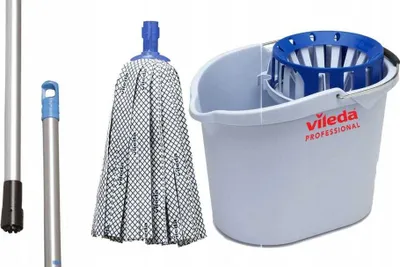 Zdjęcie produktu dla Zestaw Supermop wiadro & wyciskarka + Kij do SuperMop + Wkład antybakteryjny SuperMop Ag niebieski