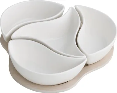 Image de Assiette à hors-d'œuvre Kleeblatt, porcelaine blanche, bambou, naturel