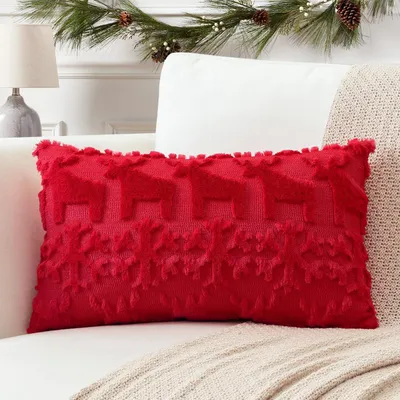 Produktbild von Kissenbezug Wolle Plüsch Wollsamt Rot Schneeflocken Elch 40x60cm 1 Stück