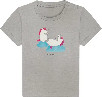 Produktbild von Mr. & Mrs. Panda  T-Shirt Einhorn Sekt 12. - 18. Monat - Heather Grey - Geschenk, Baby, Babyshirt, Party, Shirt, Einhörner, Baumwolle, Spaß, Mädelsabend, Unicorn
