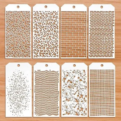 Immagine prodotto di Set di 8 stencil per l'artigianato - Stencil riutilizzabili Leopard Brick Dot a strati - Stencil con texture artistiche per tecniche miste, ideali per dipingere su legno, lavori di bricolage e carta da mobili