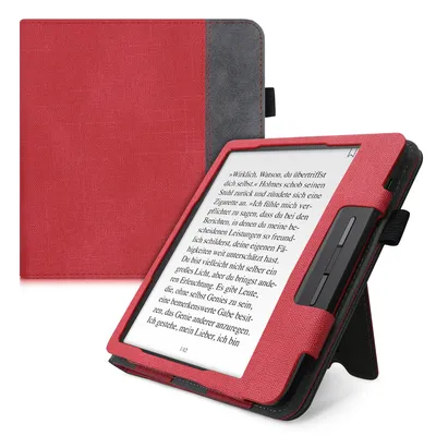 Produktbild von kwmobile Hülle kompatibel mit Tolino Vision 5 Hülle - Flip Case mit Handschlaufe - Kunstleder Cover - Rot Dunkelgrau