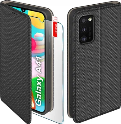 Image de Étui à rabat pour Samsung A41, à fermeture, noir, avec verre de protection 9H
