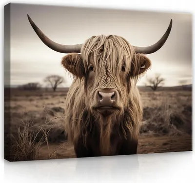 Produktbild von Leinwandbilder Schottisches Hochlandrind Tiere Kuh 120x80 cm groß Modern Bilder Bild auf Leinwand Leinwandbild Wandbilder Wandbild Wohnzimmer Schlafzimmer