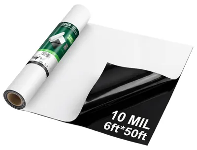 Obrázok produktu pre VEVOR, 10-mikrónová plastová fólia, vysoká nosnosť, rozmery 1,5 m x 30 m, plastová fólia, ochranná plachta, polyetylénová fólia na zakrytie, parotesná fólia, univerzálne použitie, čierna