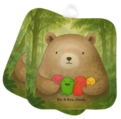 Produktbild von Mr. & Mrs. Panda Topflappen Bär Gefühl Design - Weiß - Geschenk, Durchgedreht, Ofenlappen, Set, topfhalter, Verrückt, Wahnsinn, Kochlappen, Teddy, Topfuntersetzer