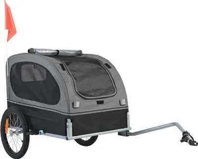 Obrázok produktu pre Príves pre psa 40 kg - príves na bicykel z uhlíkovej ocele + 600D Oxford + PP - skladací - 1440 x 720 x 779 mm - zložený na 760 x 560 x 195 mm - príves pre psa - čierna a sivá