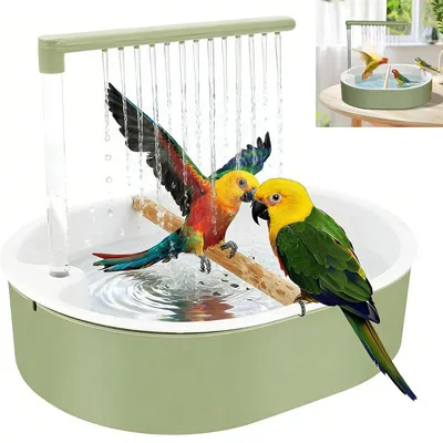 Produktbild von Vogelbad mit Pumpe 32x26cm Bird Bath für Käfig USB Wasserzirkulation Badebecken für Wellensittich Nymphensittich Papagei PP Kunststoff Grün