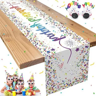 Obrázok produktu pre Narodeninový obrus – 35 x 185 cm – Obrus na oslavu pre mužov a ženy – Možno prať – Dekorácia stola, stolové príslušenstvo, narodeniny