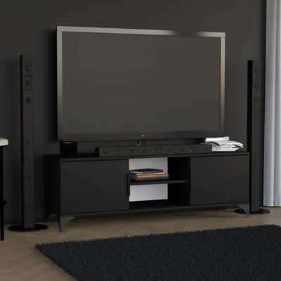 Produktbild von BEAUTYSOFA TV-Schrank HOME 150 cm Schwarz – Modernes TV-Board mit zwei Türen, offenen Fächern, Lowboard für Wohnzimmer, mit Griffe, Fernsehtisch