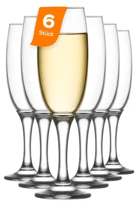 Champagnergläser Set 6er, 220 ml, bleifrei, spülmaschinenfest, 210 mm