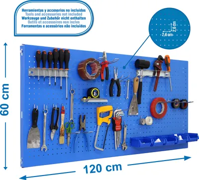 Produktbild von Perfuriertes Painel PANELCLICK 1200x600 BLAU + 22 HAKEN + 8 ZUGANG