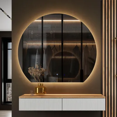 Produktbild von Planetmöbel AMYRA Konsolentisch 100 cm in Gold Eiche / Weiß mit LED Spiegel AUBE 100 cm