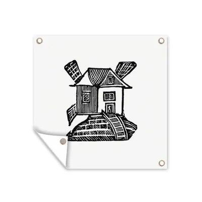 Obrázok produktu pre MuchoWow® Vonkajší plagát - Záhradná dekorácia ochrana súkromia - Záhradné plagáty pre záhradu - Retro - Vintage - Veterný mlyn - 50x50x0.2cm