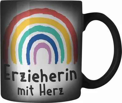 Produktbild von Trendation - Erzieherin Farbwechsel Zauber-Tasse Geschenk mit Herz Geschenke Abschiedsgeschenk mit Spruch Karabiner Farbwechsel Zauber-Tasse Edelstahl Kindergärtnerin (Schwarz)