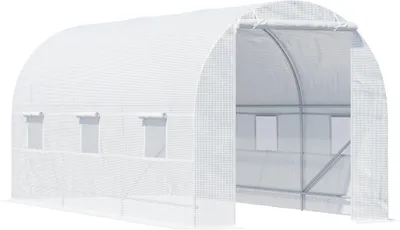 Image de Outsunny Serre de Jardin Tunnel Surface Sol 9 m² 4,45L x 2l x 2H m châssis Tubulaire renforcé 18 mm 6 fenêtres Blanc