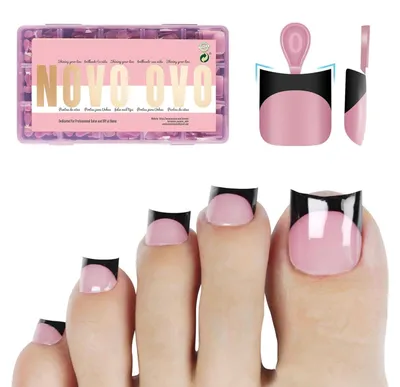 Image de Ongles artificiels French Tip, noir, framboise, rose, courts/moyens, 240 pièces