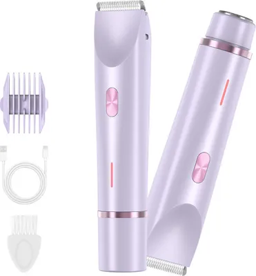 Produktbild von 2-in-1 Damen Bikini Trimmer, USB Wiederaufladbarer Elektrorasierer für Nass- & Trockenrasur, IPX7 Wasserdichter Rasierer für Bikinizone, Achseln, Beine, Arme, Gesicht & Körper – Lila