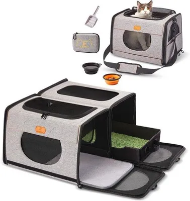 Productafbeelding van Transportbox voor katten, kattentransportbox, 2-in-1 kattentas, kattentransport, kattentransportmiddel, opvouwbare kattentas