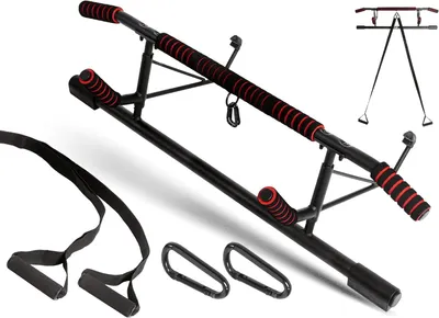 Produktbild von Klimmzugstange – Fitness – Krafttraining – Ohne Schrauben – Belastbar bis 200 kg – Schwarz
