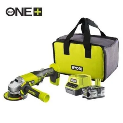 Image de Ryobi Meuleuse d'angle sans fil 115mm Kit R18AG-140S 18V Système ONE+ avec chargeur, batterie 4Ah et une trousse à outils Kit complet Meuleuse d'angle sans fil