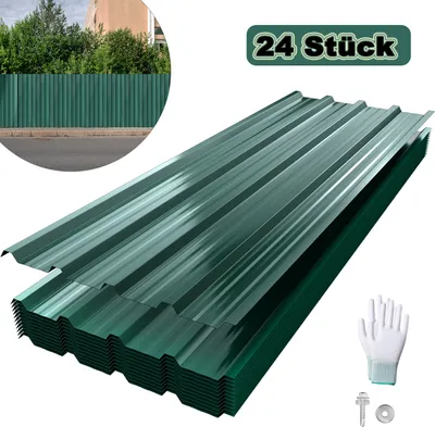 Produktbild von UISEBRT 24x strešné panely z trapézového plechu na 14 m², profilovaný oceľový plech na prístrešky pre autá, prístrešky a strechy, strešný plech z vlnitého profilu - zelený
