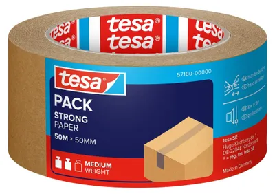 Imagen del producto de tesa® 57180-00000-03: Cinta adhesiva para embalaje tesapack® Paper, con certificación EcoLogo - Papel, 50 m x 50 mm, color marrón