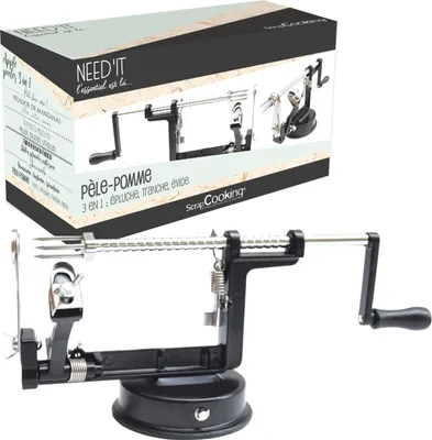 3-in-1 Apfelschäler Edelstahl mit Kurbel, schwarz