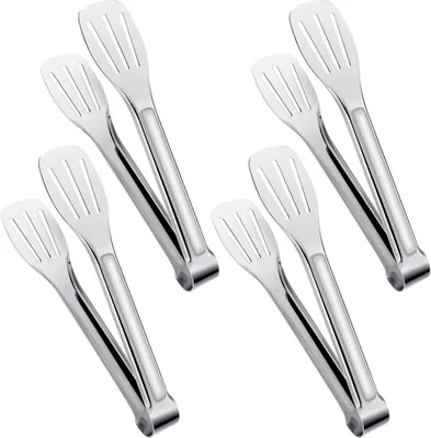 Produktbild von 4 Stück Küchenzange Edelstahl Set, 7 Zoll Gebäckzange, Zange Küche Rutschfest, Grillzange für Barbecue, Salat, Backen, Familientreffen