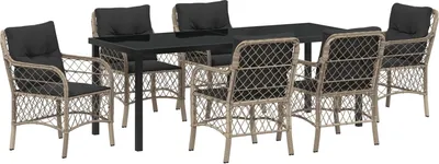 Produktbild von Möbel 7-teiliges Garten-Ess-Set mit Kissen Hellgrau Poly Rattan - Gartenstühle 3380244