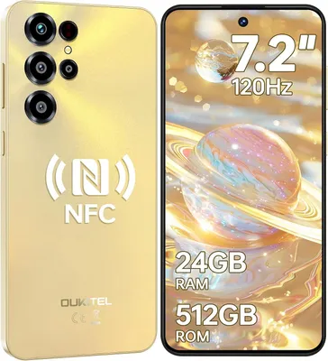 Produktbild von OUKITEL C68 24GB(8+16)+512GB/1TB TF Smartphone Ohne Vertrag, 7,2 Zoll 120 Hz HD+ IPS Display, 6000 mAh 64 MP Android 15 4G Dual-SIM Handy,NFC, Gold
