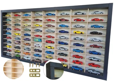 Produktbild von Modellauto-Garage für 80 Autos schwarz, hängendes Holzregal für Spielzeugautos