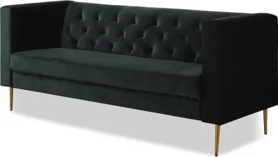Image de Canapé fixe en velours "Bruce" - 196 x 76 x 82 cm - 3 places - Vert foncé