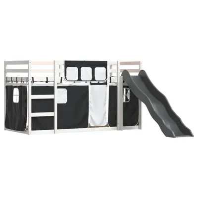 Immagine prodotto di Letto a Castello con Scivolo e Tende Bianco e Nero 90x200 cm