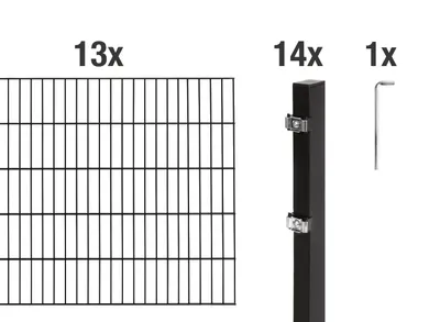 Zdjęcie produktu dla Ogrodzenie panelowe podwójne, zestaw 28 elementów, kolor: matowy czarny, wysokość: 120 cm, długość: 26 m