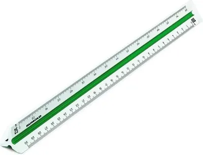 Obrázek produktu pro Trojúhelníkové pravítko, délka 30 cm, stupnice podle normy ISO 1, plast, bílé.