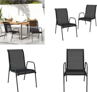 Immagine prodotto di vidaXL Sedie da giardino 2 pezzi acciaio e textilene nero - sedia da giardino - sedie da giardino - sedia da esterno - sedia da patio