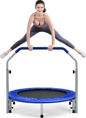 Produktbild von GOPLUS φ101cm Fitness-Trampolin mit Haltegriff 4-Fach höhenverstellbar, klappbar Indoortrampolin bis zu 150kg, Trampolin für Jumping Fitness für Erwachsene &Kinder