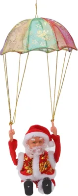 Produktbild von Bezaubernder Weihnachtsmann am Fallschirm mit bunten LEDs, Fliegender Nikolaus für Innen und Außen – SANTASWING