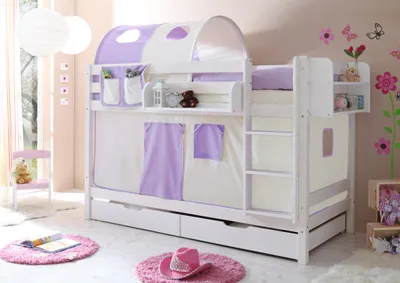 Produktbild von Etagenbett "Marcel" Kiefer weiß Classic (Beige-Lila)