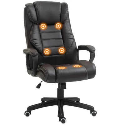 Zdjęcie produktu dla Fotel biurowy Vinsetto z funkcją masażu, ergonomiczny fotel biurowy z masażem wibracyjnym, funkcją bujania, regulowany na wysokość fotel biurowy, fotel obrotowy, brązowy