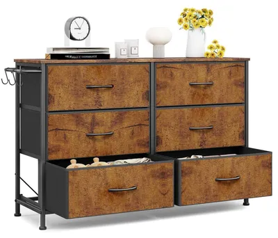 Productafbeelding van Commode met 6 lades, afmetingen 100x30x65 cm, rustieke stijl, bruin