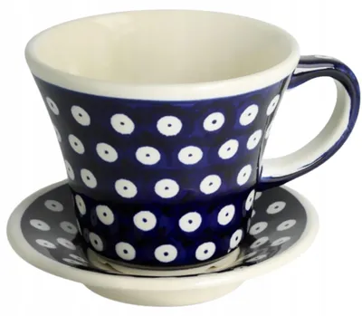 Produktbild von Bolesławiec Gu1802 dek42 Keramiktasse mit Untertasse, 240ml