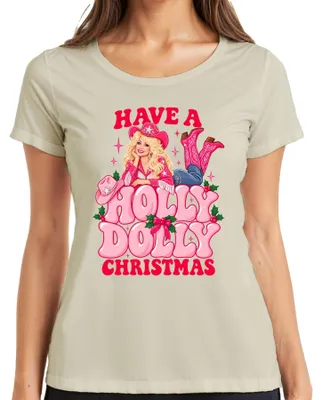 Productafbeelding van "Have A Holly Dolly Christmas" Country Cowgirl roze dames T-shirt, naturel, maat S