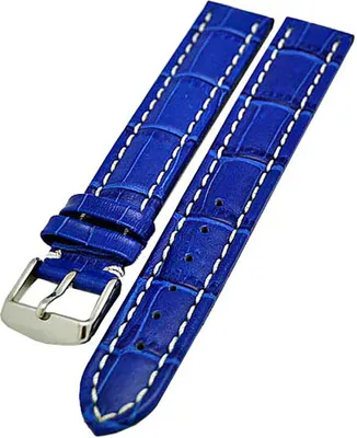 Produktbild von Uhrenarmband extra Lang XXL 20mm Kalbleder blau mit weisser Naht