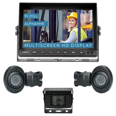 Produktbild von 10" Rückfahrkamera Set PROTECT PRO | mit 2 x HD Seitenspiegel-Kamera 120° & 1 x HD Rückfahrkamera 120 ° RVS-24527