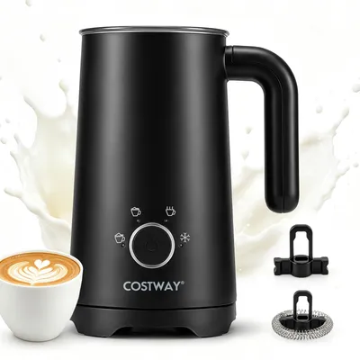 Imagen del producto de COSTWAY Espumador de leche eléctrico 4 en 1 con 2 batidores, para espuma de leche caliente y fría, espumador de 400W y 300ml para cappuccino, macchiato y latte
